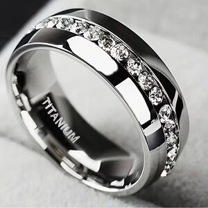 Titanium Silver and CZ Diamond Ring